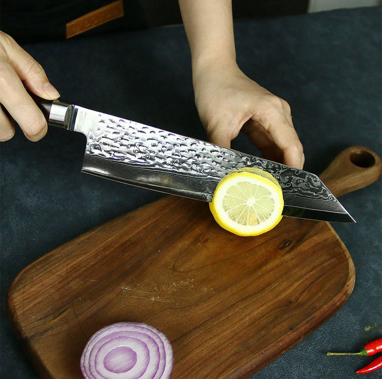 8' Damascus Kiritsuke Forged Chefs Knife With Olive Wood Handle