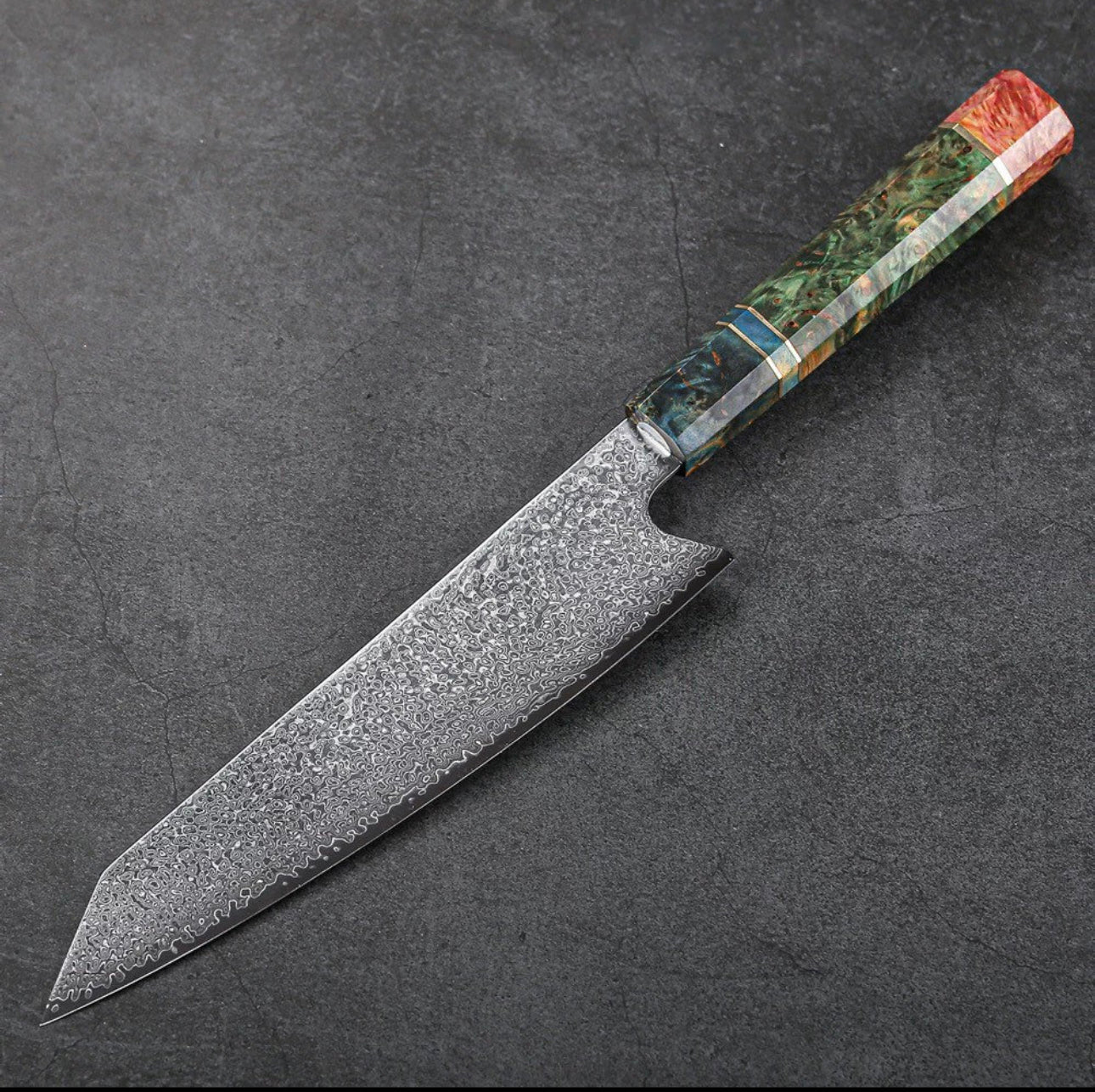 8” Kiritsuke Damascus Chef Knife With Unique Wooden Handle