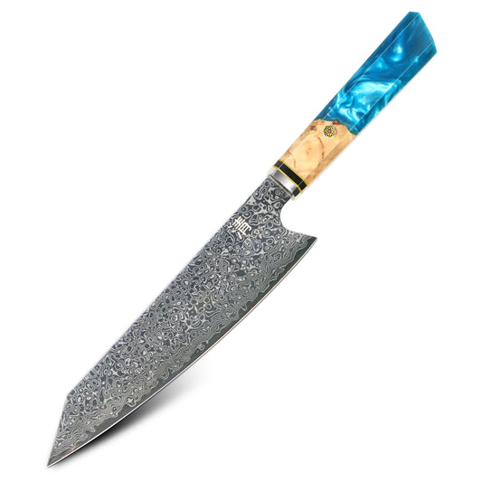 8” Kiritsuke Damascus Chef Knife With Resin Handle