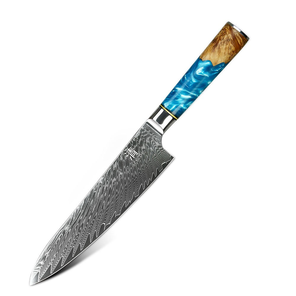 8’ Gyuto Damascus Chef Knife Blue Resin Handle