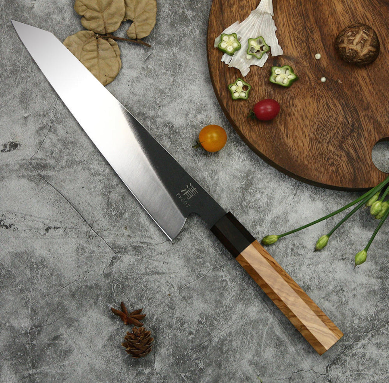 9” Japanese Chef's Knife 440C Steel With Olive Wood Handle