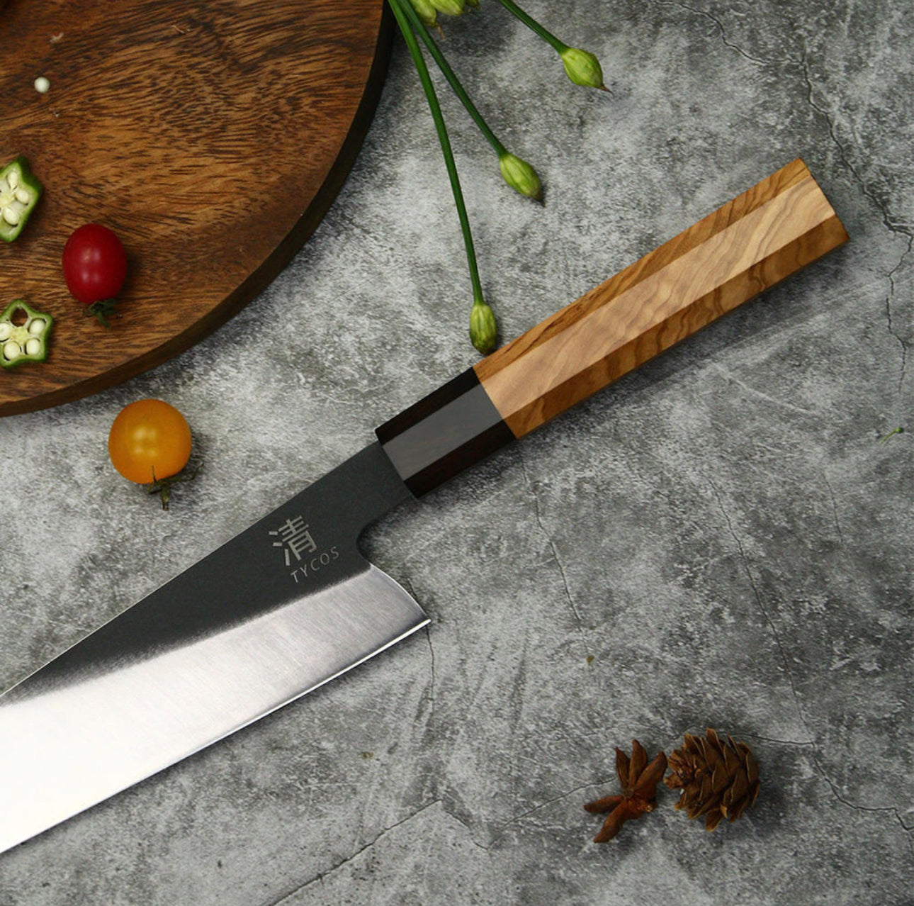 9” Japanese Chef's Knife 440C Steel With Olive Wood Handle