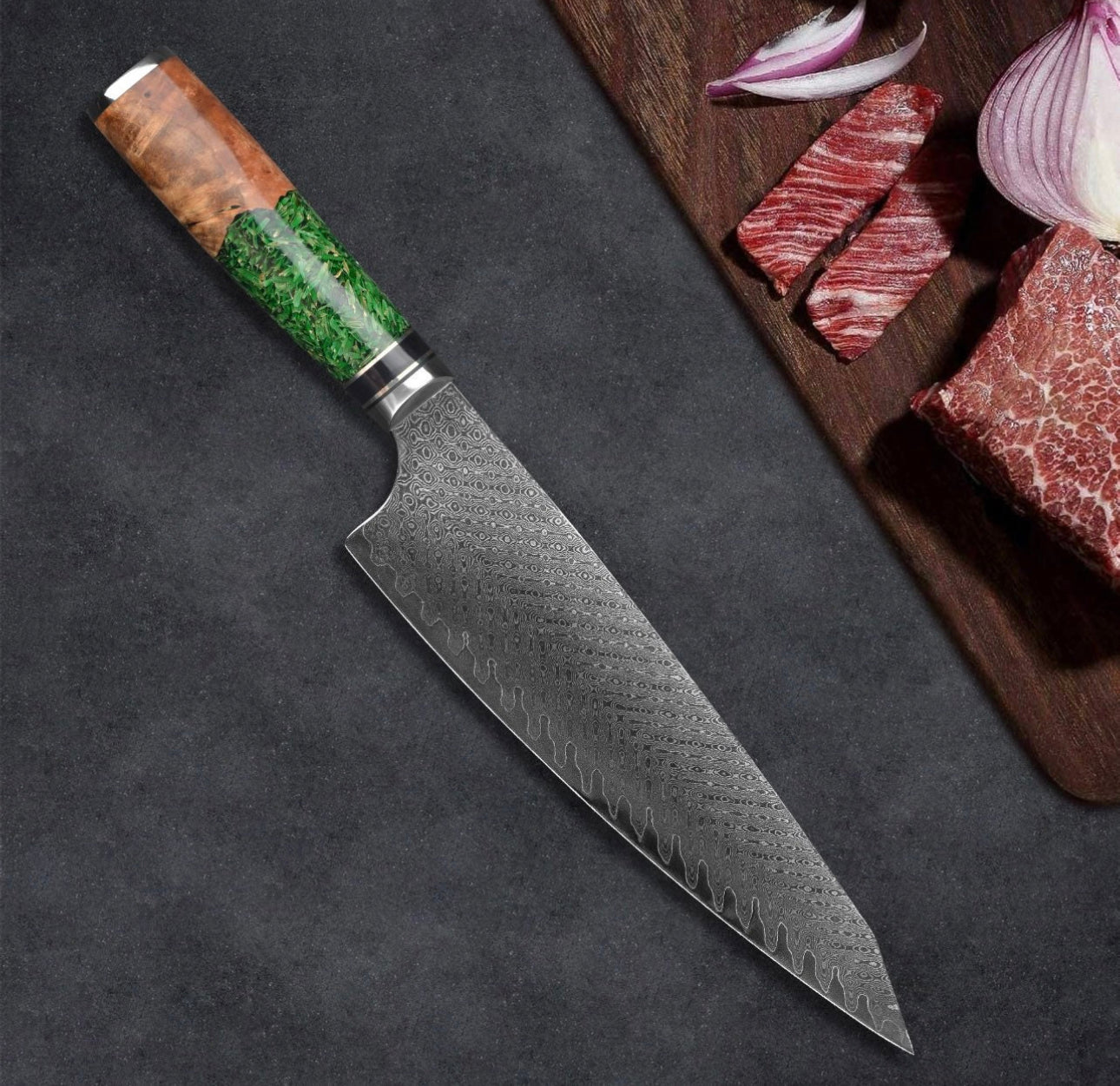 8” Damascus Gyuto Chef Knife With Resin Handle