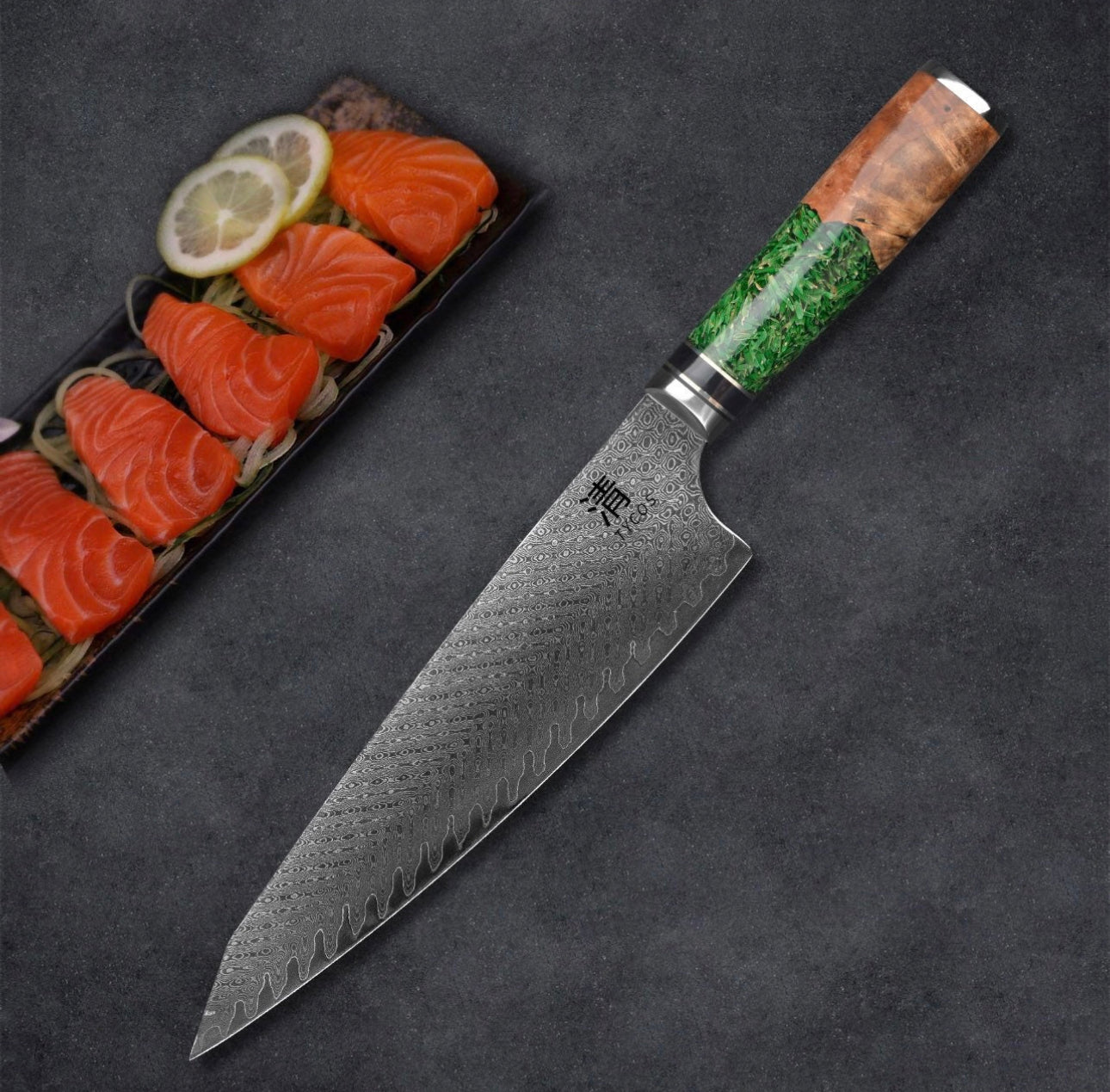 8” Damascus Gyuto Chef Knife With Resin Handle