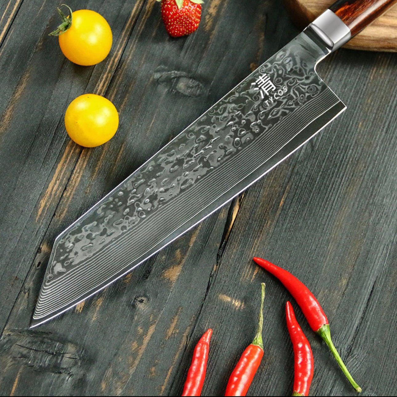 8' Damascus Kiritsuke Forged Chefs Knife With Olive Wood Handle