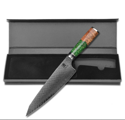 8” Damascus Gyuto Chef Knife With Resin Handle