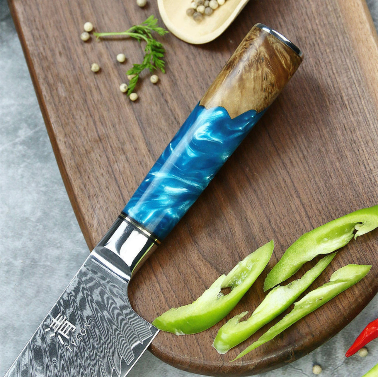 8’ Gyuto Damascus Chef Knife Blue Resin Handle