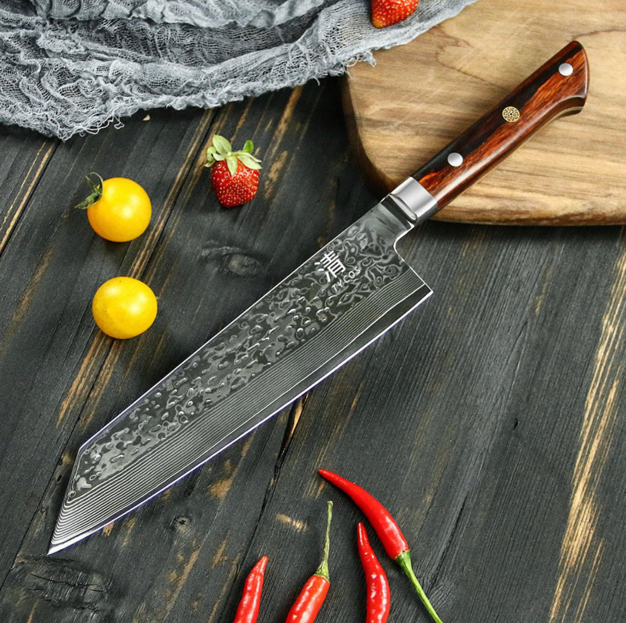 8' Damascus Kiritsuke Forged Chefs Knife With Olive Wood Handle