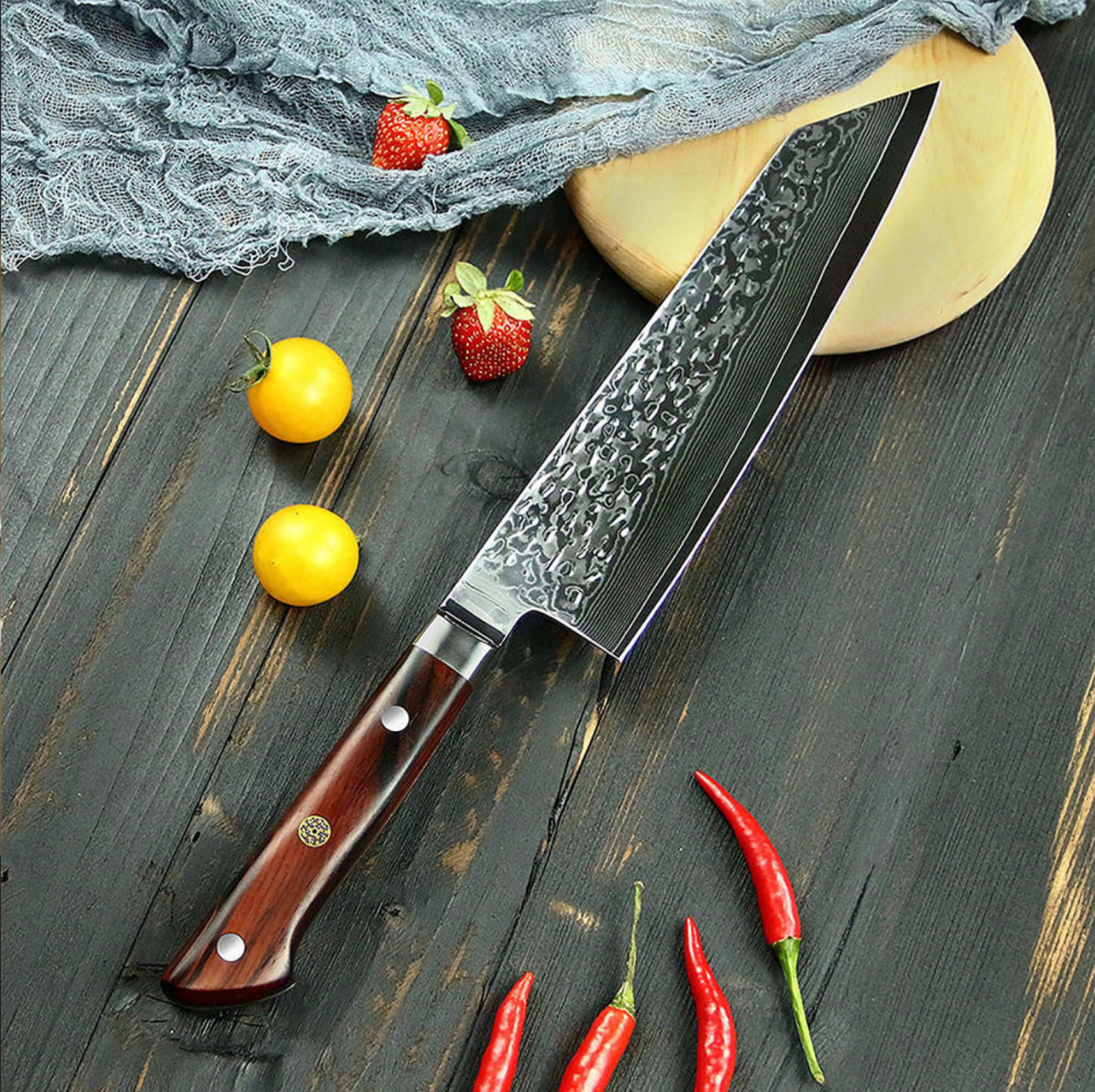 8' Damascus Kiritsuke Forged Chefs Knife With Olive Wood Handle