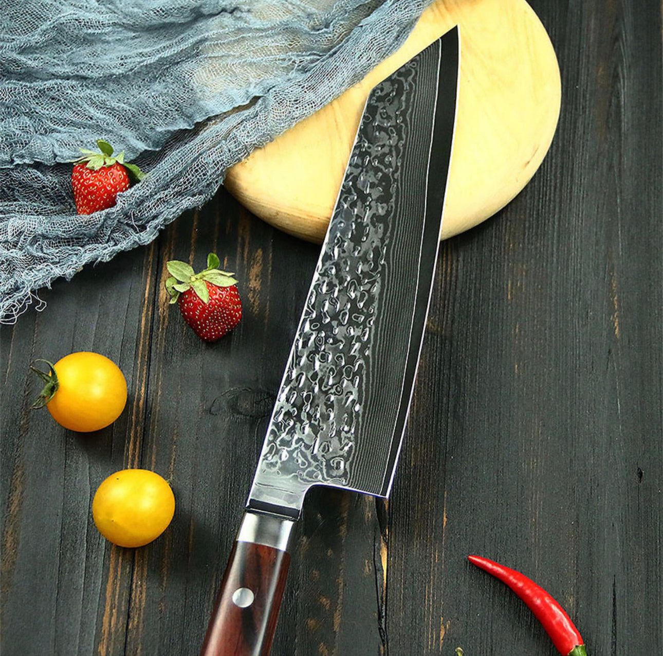 8' Damascus Kiritsuke Forged Chefs Knife With Olive Wood Handle