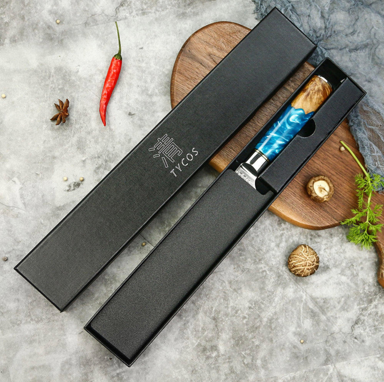 8’ Gyuto Damascus Chef Knife Blue Resin Handle