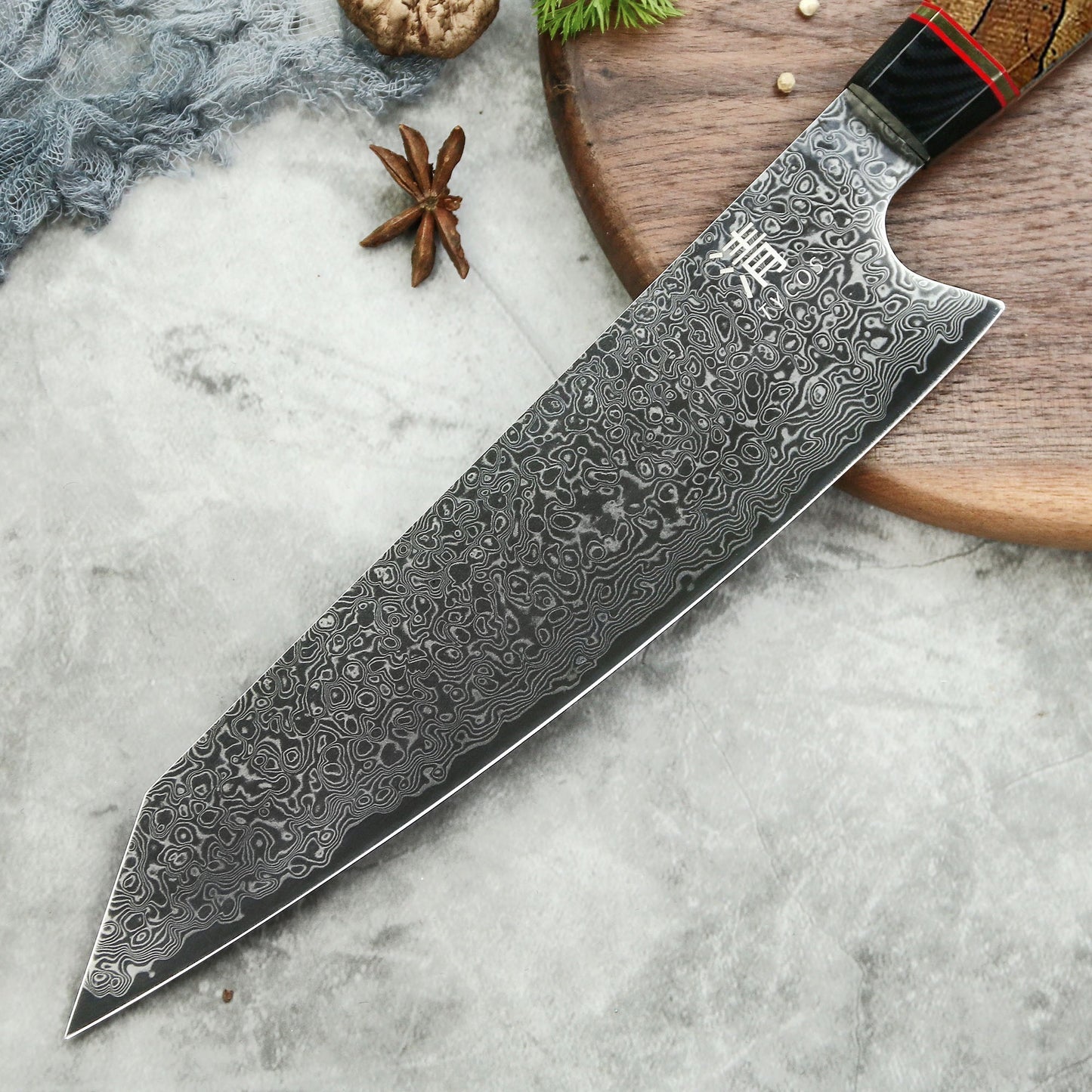 8” Kiritsuke Damascus Chef Knife With Wooden Handle