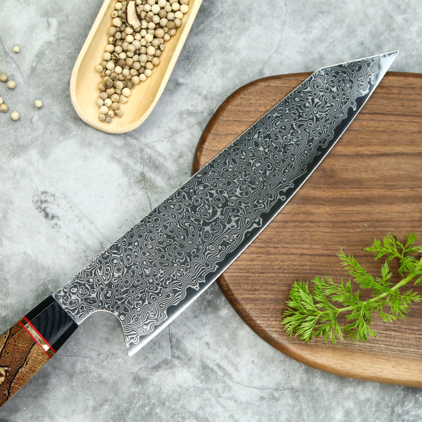 8” Kiritsuke Damascus Chef Knife With Wooden Handle