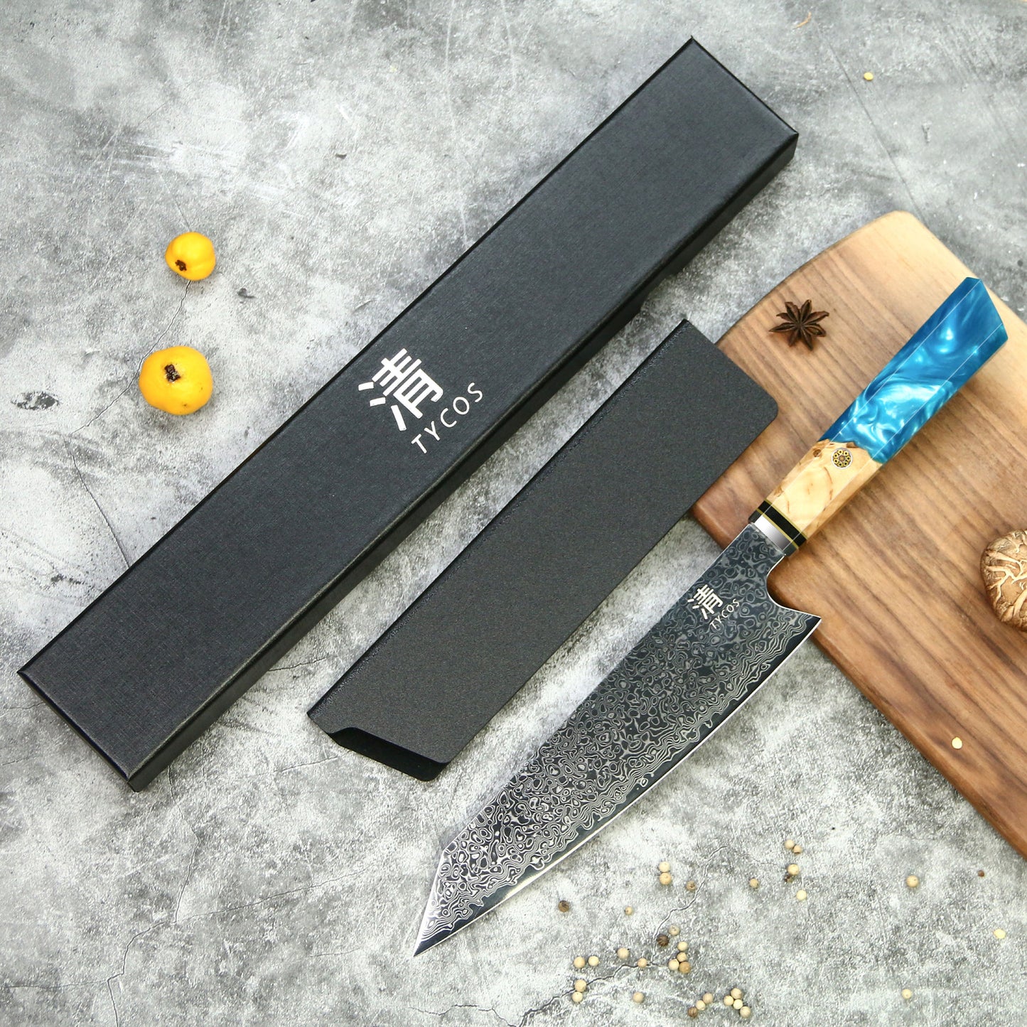 8” Kiritsuke Damascus Chef Knife With Resin Handle